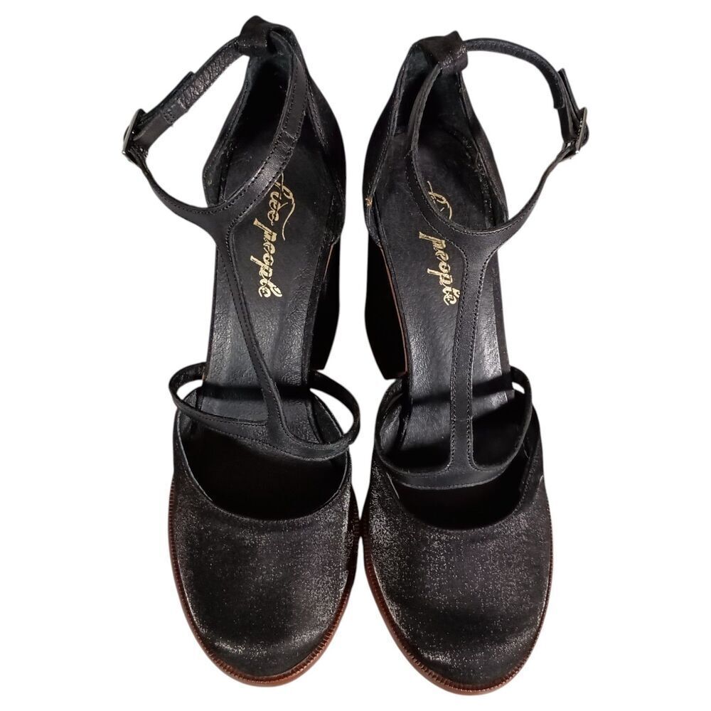Free People Sandals 9.5 Womens Black Textile Platform Block Ultra High Buckle - Picture 4 of 10
